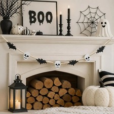 6.7 FT Halloween Decorations Garland with Bat and Skull Wooden Bead Decor