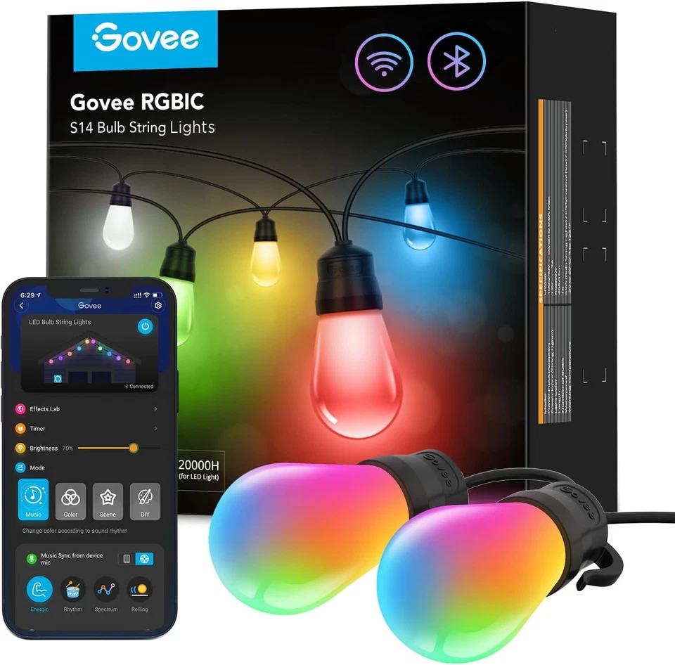 Govee Smart Outdoor String Lights H7020 RGBIC 96FT H70211B1