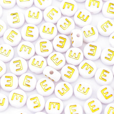 300Pcs Vowel Letter Beads E 4X7Mm Single round Gold Alphabet Beads for Bracelets
