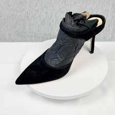 Nine West Danela Black Suede Pointed Toe Mule Heels 6.5M Gold Buckle Strap