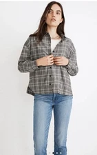Madewell Women’s Small Flannel Westlake Shirt Dubin Plaid S Black White Grunge