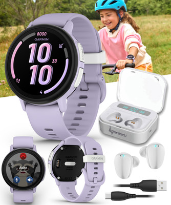Garmin Bounce 2 Kids GPS Smartwatch w/ LTE 1.2'' AMOLED Light Purple |WHT EarBuds