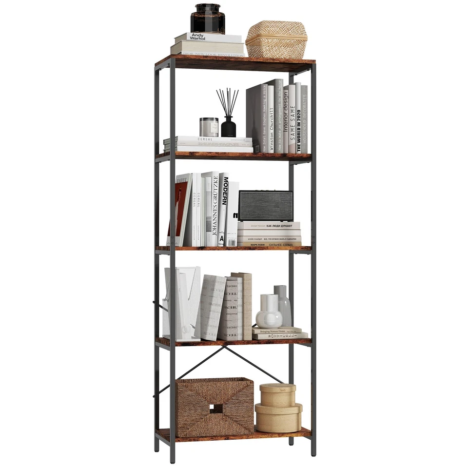 HOMCOM Industrial Bookshelf, Freestanding Bookcase, Brown & Black Refurbished