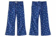 OshKosh Girls Flare Corduroy Floral Pants Blue Size 5 Adjustable Waist