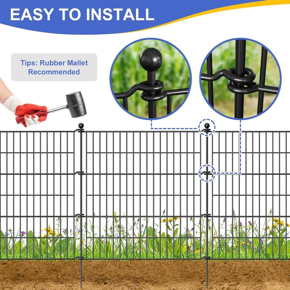 Cerca de jardim 10 painéis 23,6 pés para pátio pátio painel de arame de metal borda para cachorro - Imagem 3 de 4