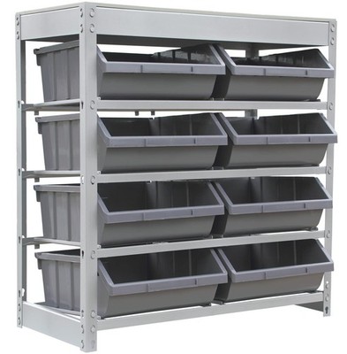 Bin Rack Boltless Steel Storage System Organizer with Plastic Bins (4 Tier - ...