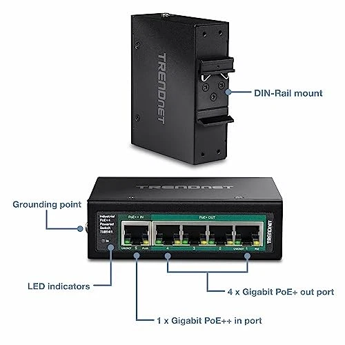 TRENDnet 5 Port Industrial Gigabit PoE Powered DIN Rail Switch TI B541 - Image 4 of 4