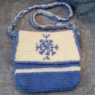 Vintage Handmade Felted Crochet Purse Snowflake 