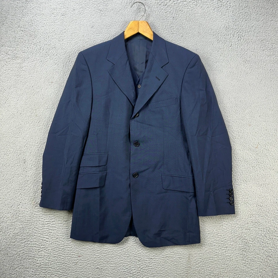 Hugo Boss Men Navy Blue 3 Piece Mohair Wool Suit Blazer Vest Pants Size 42R - Image 3 of 4