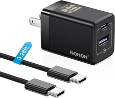 5W USB-C Wall Charger Block: NOHON GaN PD 3.0 Fast Charging Block - Black