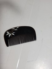 Vintage Black Lacquer Hair Comb Hand Painted Floral Design Decorative Accessory