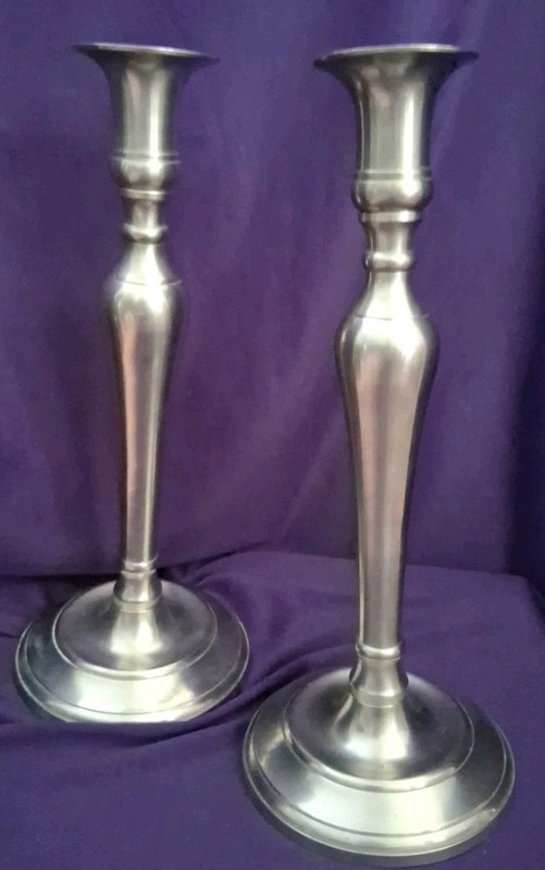 Vintage Pewter Candle Sticks Set of 2, 12 Inches Tall