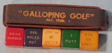 1940s Galloping Golf, 5 Bakelite Dice/ Golf Game ~ w/ Leather Case