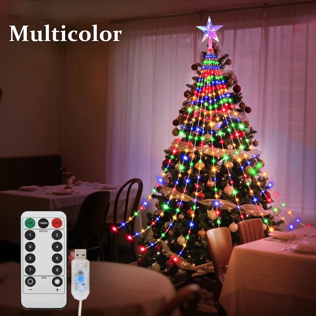 Guirlande électrique Vintage 15 Lampes – Motif Fleurs Multicolore Pour Sapin De Noël, Occasion