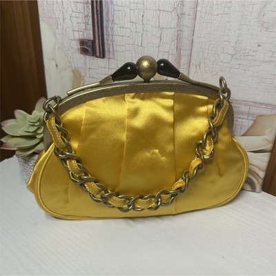 J.CREW Gold Metallic Kiss Lock Clutch Small Detachable Chain Strap Pockets