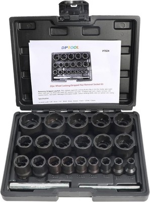 DPTOOL 22 Piece Bolt Nut Extractor Set, 1/2'' and 3/8'' Drive Impact Lug Nut Remov