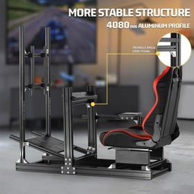 Marada 4080 Aluminum Racing Game Cockpit With Red Seat&TV Stand Fit LogitechG923