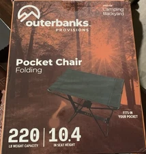 OuterBanks Folding Pocket Chair Up to 220 Lb. Camping Hiking - Black