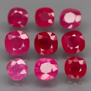 Cojín 4x4 a 5x5mm. Parte superior natural rojo rosa normal rubí térmico Myanmar 9 piezas/5 01 quilates