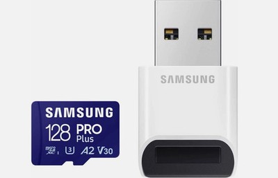 SAMSUNG PRO Plus microSD Memory Card + Reader, 128GB MicroSDXC, Up to 160 MB/s