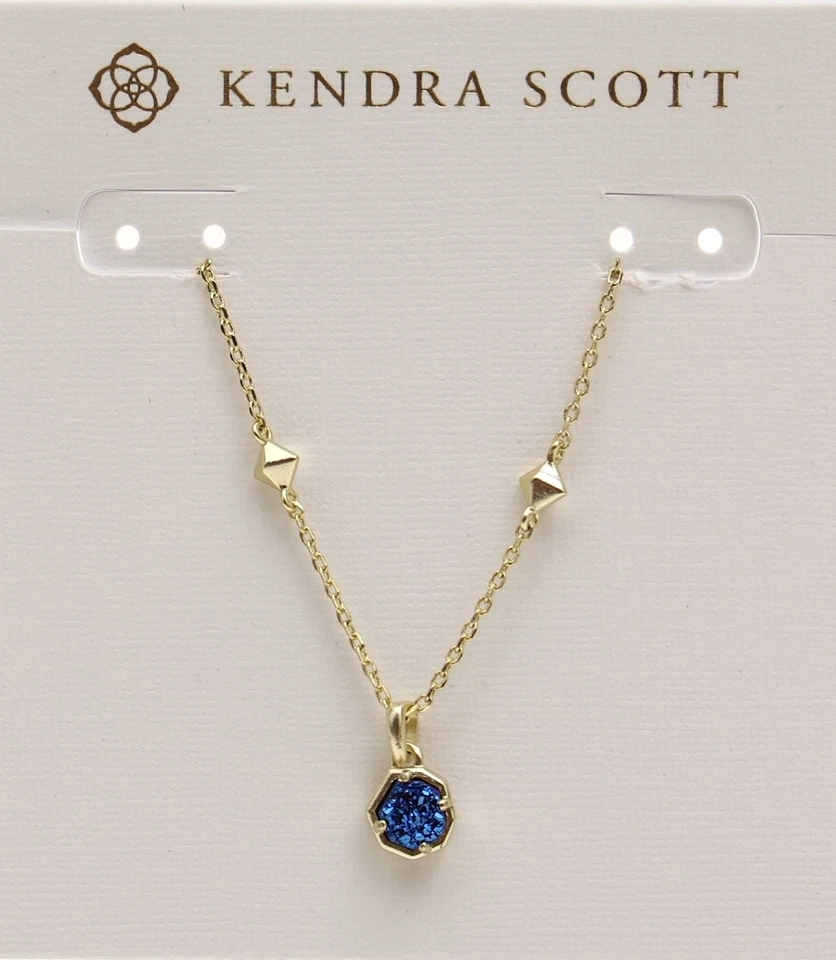 Kendra Scott W1226 Gold Plated Blue Drusy Nola Short Pendant Necklace 16 in - Image 3 of 3