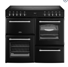 Belling RCA FARMHOUSE 100E B 100cm Ceramic Range Cooker, Black, A Rated