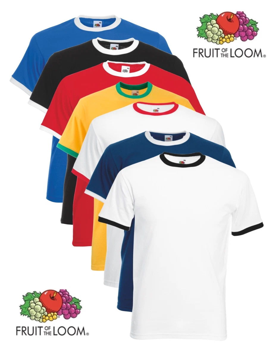 Fruit of the Loom Contrast Short Sleeve Ringer Tee T-Shirt S-3XL