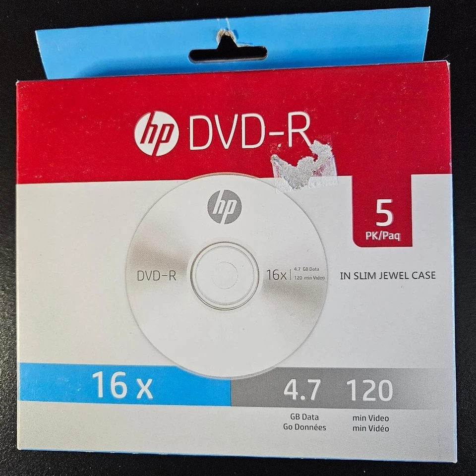 Discos HP DVD-R en estuches delgados Jewel 16x 4,7 GB - 120 min de video - Paquete de 5 Foto 3 de 3