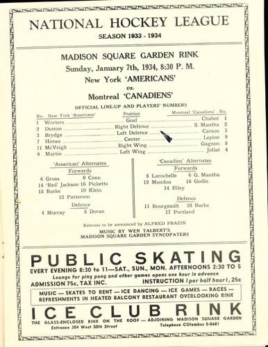 EX PLUS 1/7/1934 N.Y. Americans Vs Canadiens NHL Program Six HOF'ers in Line-up - Picture 2 of 11
