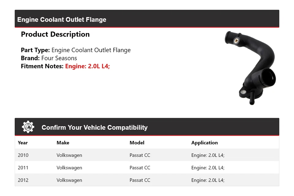 Фланжевая розетка охлаждающей жидкости двигателя для Volkswagen Passat CC 2010-2012 4 сезона 2011 - Изображение 2 из 4