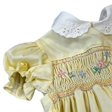 Polly Flinders 18 Months Yellow Floral Vintage Smocked Dress Collared Eyelet