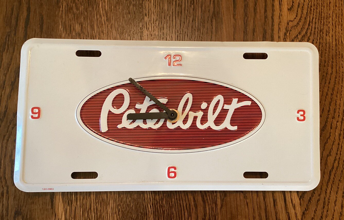 Peterbilt Semi Aluminum License Plate Wall Clock 18 Wheeler Man Cave EUC
