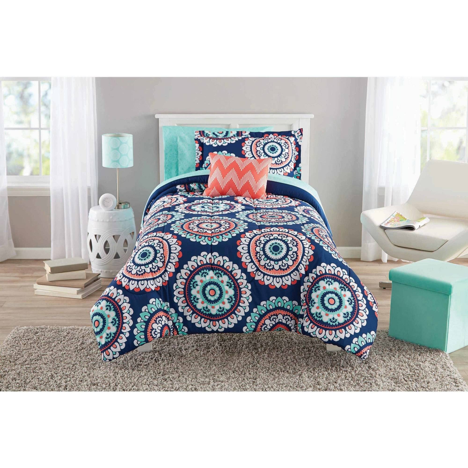 MEDALLION COMFORTER BEDDING SET Blue 