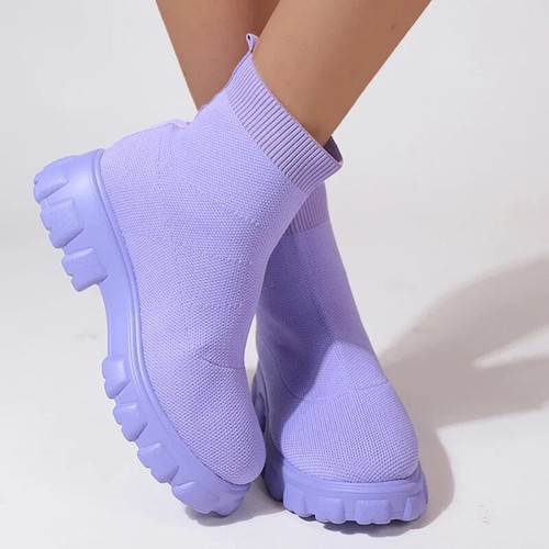 Pink Knitted Ankle Boots Women Fashion Winter 2025 Chunky Platform Sock Shoes - Picture 23 of 28