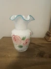 Telaflora by Fenton White Glass Swirl Vase With Roses 6”T