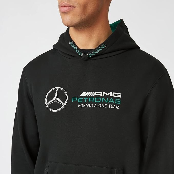 Mercedes-AMG Petronas F1 Team Official Hoodie | Black Logo Hoodie | 80% Organic Cotton, Kangaroo Pocket