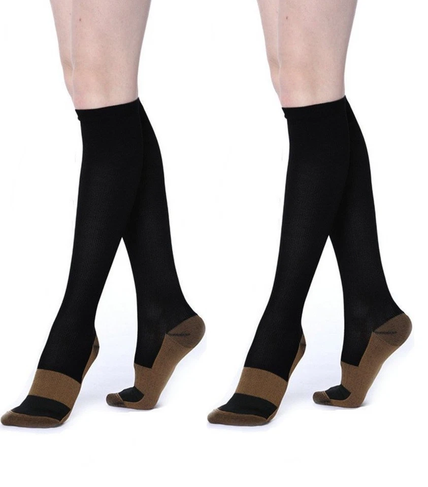 Lote de meias de suporte de compressão de cobre 20-30 mmHg graduadas masculinas femininas Bk - Imagem 2 de 4