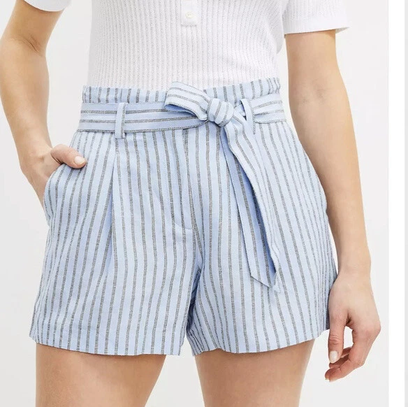 Blue striped paper bag shorts clearance