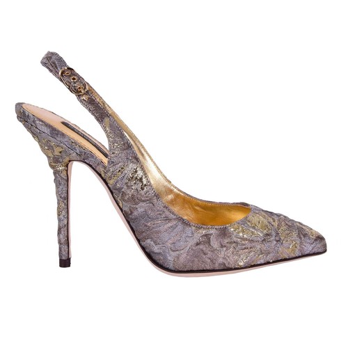 Dolce \u0026 Gabbana Broccato Slingback Décolleté Scarpe Bellucci Oro Grigio  Tacchi | eBay