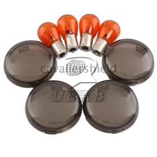 Motorcycle Smoke Turn Signal Lens& Amber Bulbs For Harley Sportster Softail Dyna