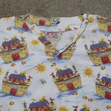 Noahs Ark Scrub Top White Cross Bible Animals Faith Promise Adult Size 2XL XXL