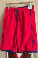 U.S. Polo ASSN swim trunks men s red stripe M built-in-liner cargo