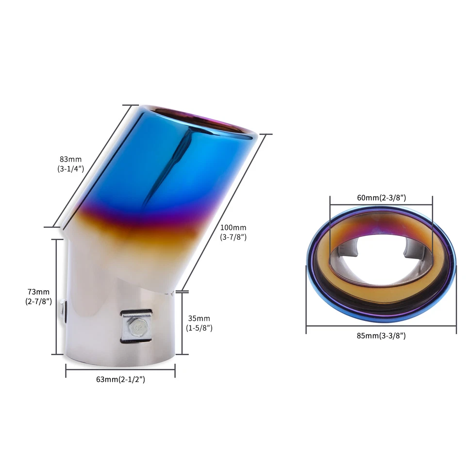 Tubo de escape trasero curvado universal para coche de 1,5"/2,1" cola azul Foto 3 de 4