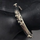 Fleur De Lis Silver Tone Hinged Bangle Bracelet Vintage Costume Jewelry