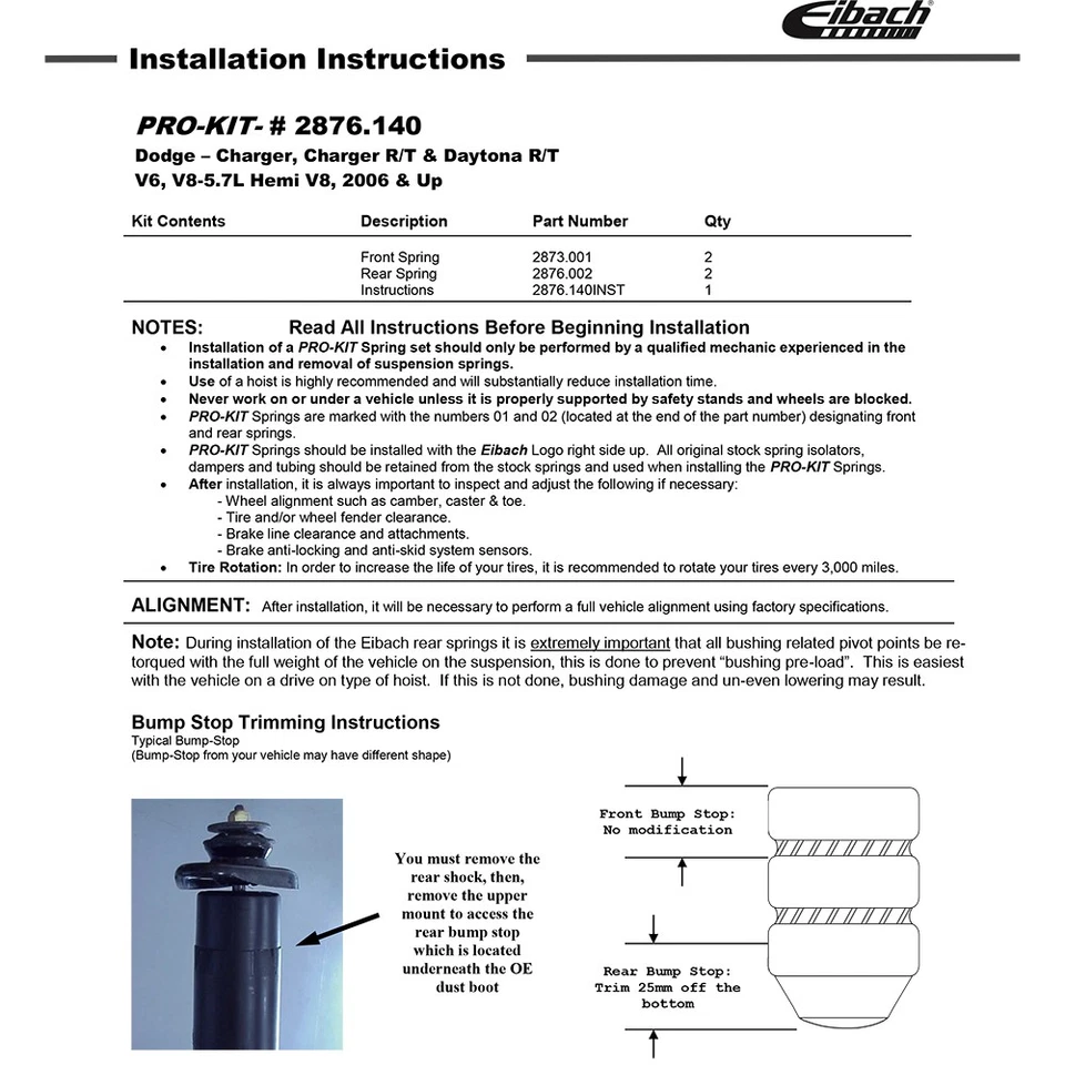 Kit de resortes rebajadores delanteros traseros Eibach 2876.140 PRO-KIT para Dodge Charger 06-10 Foto 2 de 4
