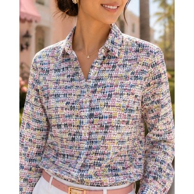 Eterna Women's Novelty Shoe Print Button Down Shirt EU 36 US 6  Preppy Cotton