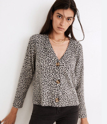Madewell Ditsy Floral Knit Cardigan Sweater Cropped Stretch Ribbed Wool sz XS
