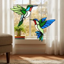 2 Pcs Hummingbird Stained Glass Window Hanging Suncatchers,Gifts for Women