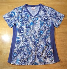 White Cross Peacock Feathers Scrubs, XS,  5 ship, Each add. item 1 ship