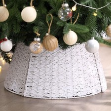 Woven Rattan Christmas Tree Collar, Neutral Wicker Tree Skirt, Rustic Farmhou...